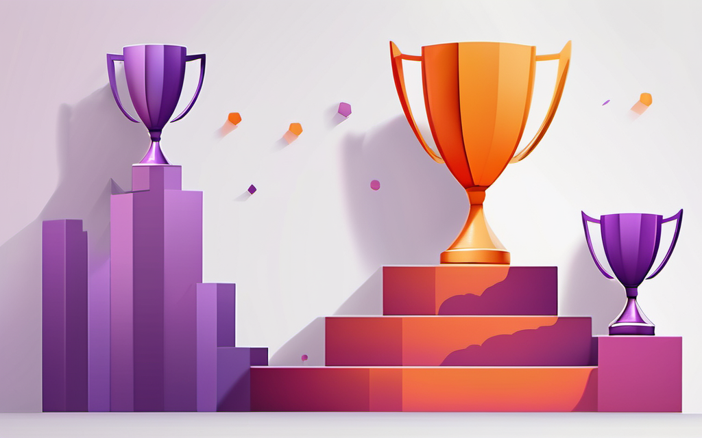 Fiverr seller levels — New, Level 1, Level 2, and Top Rated shown as ascending podiums with trophy icons in purple and orange